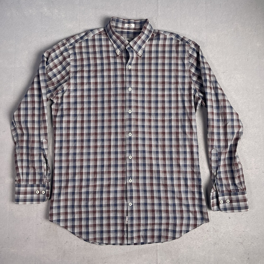 Peter Millar Casual Button Front Dress Short Men Large Long Sleeve Plaid Cotton